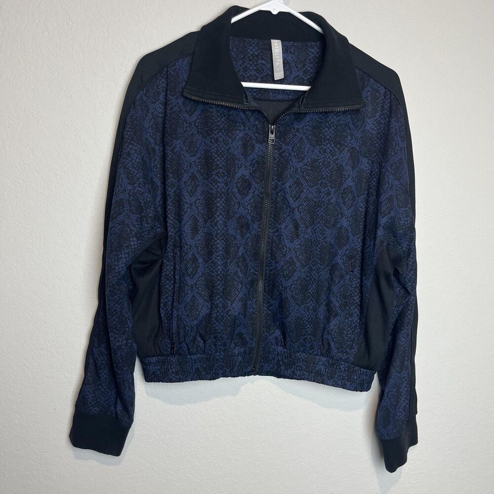 Athleta Jacket Womens Small Blue Animal Print Full Zip Track Running Athletic